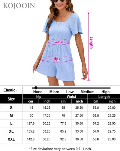 Vista 7 de KOJOOIN Women's Short Sleeve Square Neck Short Romper Off Shoulder Flutter Sleeve Wide Leg Mini Rompers