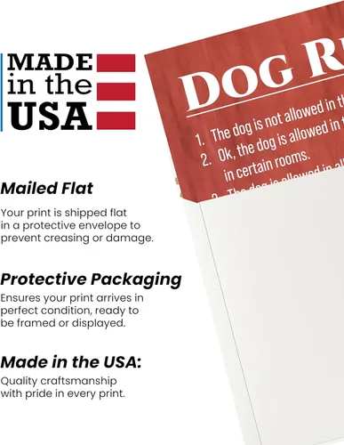 Vista 3 de AMERICAN LUXURY GIFTS Dog Rules - Divertido arte de pared de animales - Decoración de cocina y entrada - Impresión sin marco de 11 x 14 pulgadas