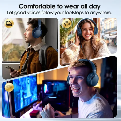 Vista 7 de Auriculares con cable USB C sobre la oreja con micrófono HD Auriculares Azul
