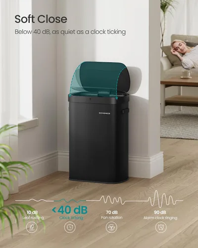 Vista 4 de SONGMICS Bote de basura automático con sensor de movimiento, 13 galones (50 L) con tapa de cierre suave, acero inoxidable, onda o táctil para abrir