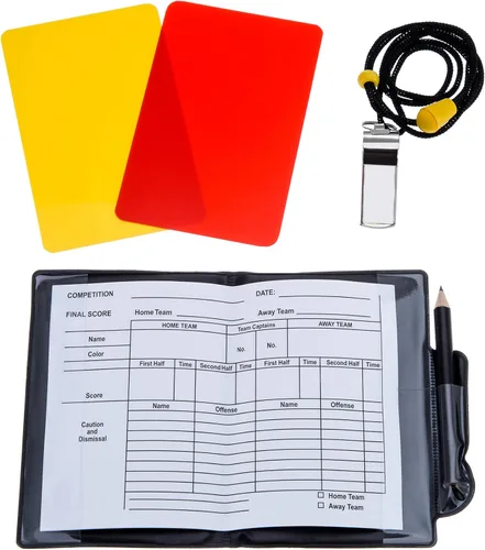 Vista 6 de Mudder Juego de tarjetas de árbitro deportivo Tarjeta roja amarilla y silbato de árbitro de metal, silbato de entrenador para fútbol y fútbol