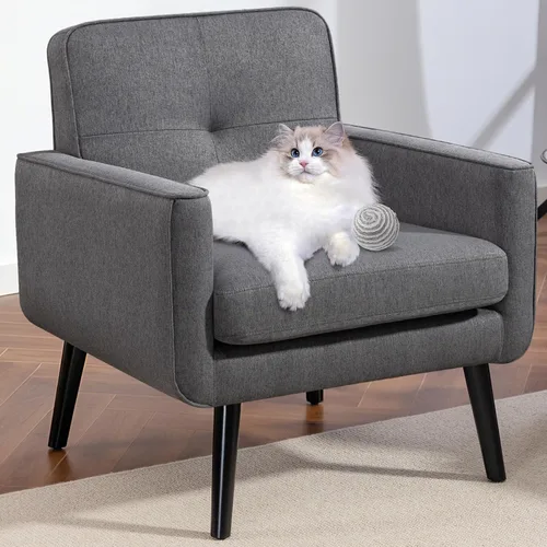 Vista 11 de Silla Accent de mediados de siglo, silla moderna de tela con estructura de madera, sillón acogedor para lectura con respaldo cómodo