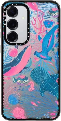 Vista 153 de CASETiFY Funda de impacto para Galaxy S22+ - Adhesivo Aries Moross, color negro transparente