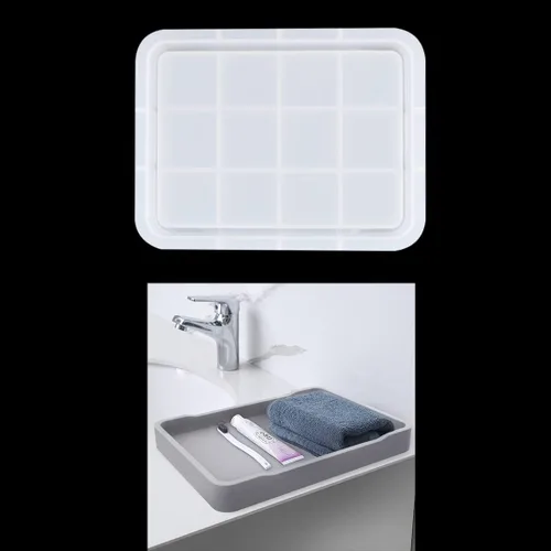 Vista 6 de Moldes de silicona para bandeja de servir rectangular grande con bordes para resina epoxi, soporte de joyería (12.2 x 9.06 x 1.42 pulgadas)
