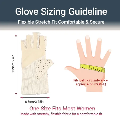 Vista 7 de Guantes de protección solar para mujer, sin dedos, guantes de conducción de algodón ligero UV Polka Dots