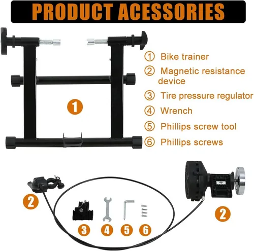 Vista 6 de Soporte de entrenamiento de bicicleta para montar en interiores, soporte de entrenamiento de ejercicio de bicicleta con volante magnético, reducción
