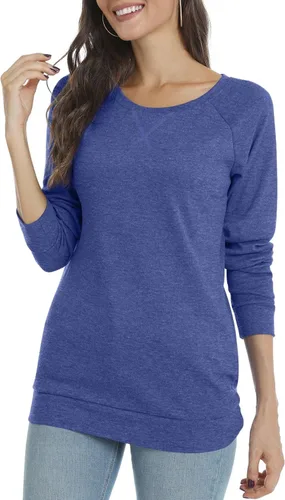 Vista 2 de POPYOUNG - Blusa casual de manga larga para mujer, túnica de otoño con cuello redondo para usar con leggings