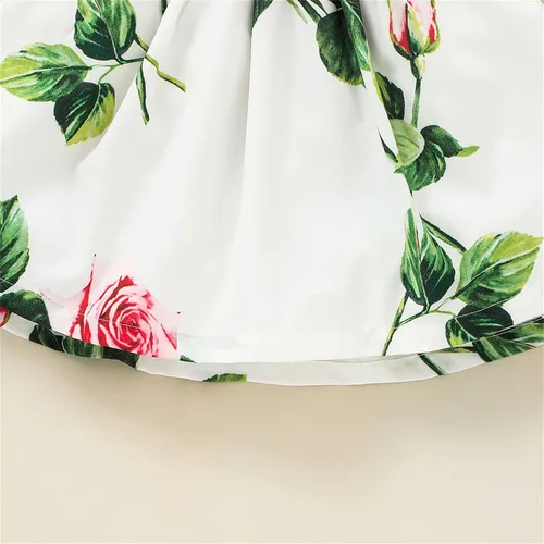 Vista 6 de Baby Girls Floral Dresses Headband Outfits Splice Floral Rib Ruffle Bow Princess Dress Long Sleeve Skirts Set Toddler Kids