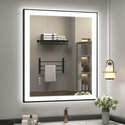 Vista 20 de SMIROR Espejo de baño LED con luces de 22" x 30", espejo de tocador rectangular redondeado iluminado para pared, iluminado frontal y retroiluminado