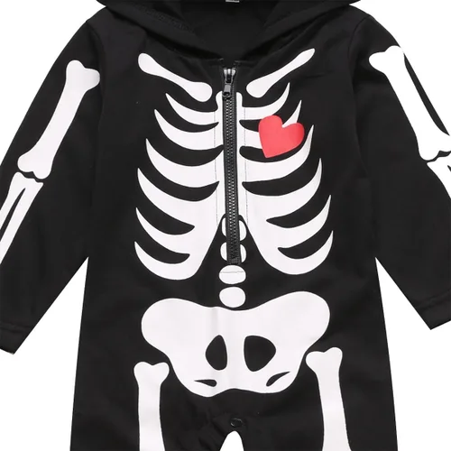 Vista 5 de Disfraz de esqueleto de Halloween para bebé niño con capucha de manga larga