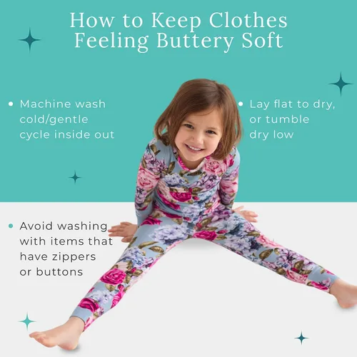 Vista 99 de Posh Peanut Pijamas para niñas, suaves, de viscosa de bambú para niños, pijamas a juego de manga larga para niñas