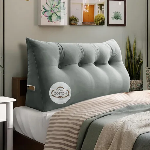 Vista 29 de WOWMAX Almohada para cabecero de terciopelo 100% algodón, tamaño individual, soporte de espalda de cuña, cojín de lectura para cama y diván, cojín