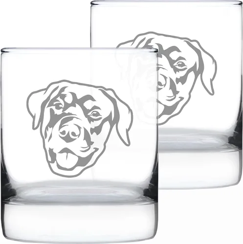 Vista 8 de Custom Happy Rottweiler - Whiskey Rocks Glass - Unique Rottweiler Themed Dog Gifts and Party Decor for Women and Men - 10.25 Oz - Customized Glasses
