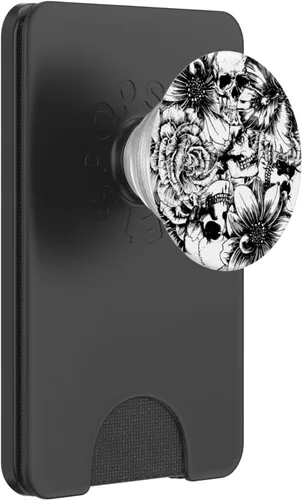 Vista 7 de PopSockets de calaveras florales en blanco y negro intercambiable PopGrip