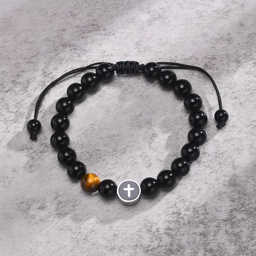 Vista 4 de JAYUMO Pulsera de cuentas ajustable con cuentas de ojo de tigre de piedra natural para hombre y mujer