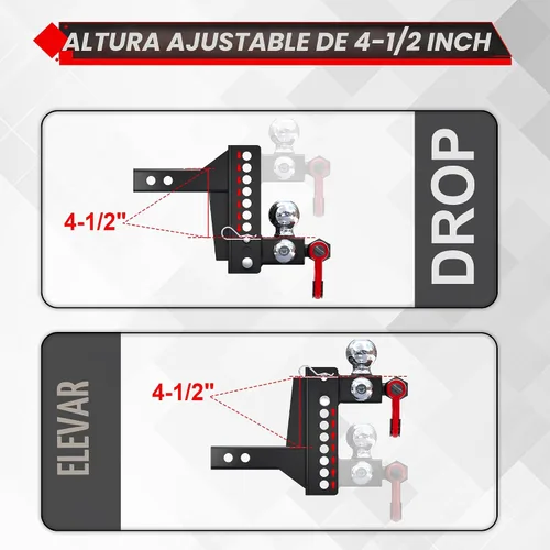 Vista 5 de TYT - Enganche de remolque ajustable de tres bolas para receptor de 2 pulgadas, caída/elevación de 4.5", bolas triples (1-7/8", 2", 2-5/16")