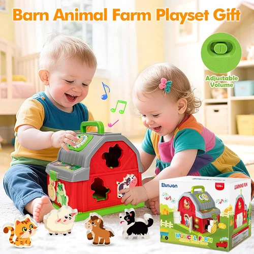 Vista 7 de Ellinjan Juguetes de aprendizaje Montessori para niños y niñas de 1, 2, 3 años, animales musicales de granja para niños pequeños de 1 a 3 años