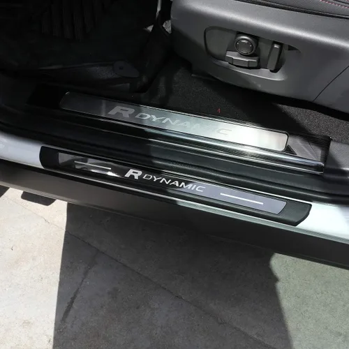 Vista 5 de ABS 4 unids umbral de la puerta trasera Scuff Plate Guards Trim para Land Rover Discovery Sport 2019 2020 (negro)