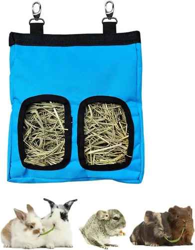 Vista 11 de RIOUSSI Comedero de heno para conejillos de indias, bolsa de alimentación Azul (Blueflower)