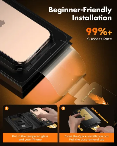 Vista 2 de UNBREAKcable Protector de pantalla para iPhone 15, caja de instalación rápida, paquete de 3 unidades de vidrio templado inastillable [dureza 9H]
