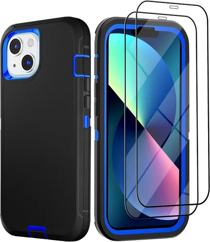 Vista 48 de Funda para iPhone 13 con 2 protectores de pantalla, resistente de grado militar, funda de cuerpo completo para hombres y mujeres (aguamarina + rosa)