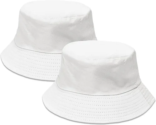 Vista 23 de PFFY 2 Packs Bucket Hat for Women Men Cotton Hats Sun Beach Fishing Cap 2 paquetes negro (reversible)