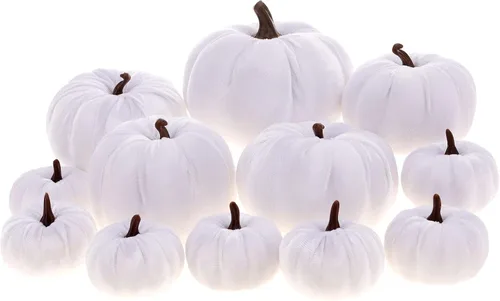 Vista 13 de Juego de 12 calabazas artificiales de terciopelo para Halloween, tela de cocina sintética de cosecha de otoño, espuma de granja, porche, mesa