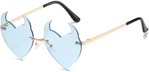Vista 13 de ENTHYI Diablo Corazón Gafas de sol Rimless rave Moda Halloween Party Funny Negro