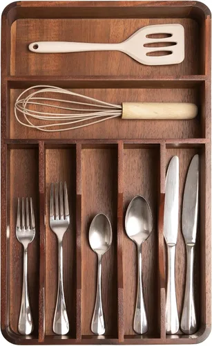 Vista 12 de Organizador de cubiertos KitchenEdge - Organizador para cubertería, cubiertos, y utensilios para cajones de cocina, ancho fijo de 10.5”, 7