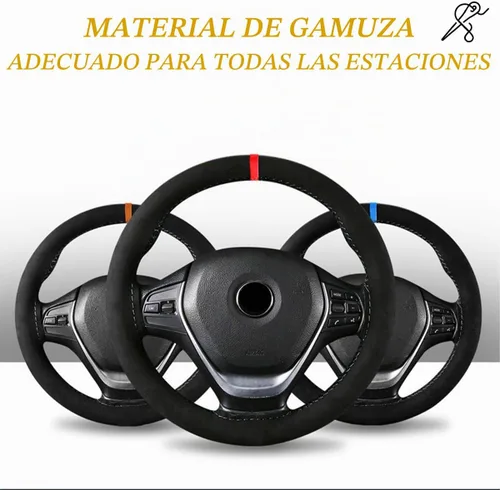 Vista 5 de Funda para volante de automóvil, protector envolvente completo de gamuza suave para volante con costura, con aguja e hilo, agarre cómodo, accesorios