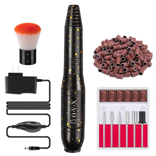 Vista 12 de Juego de taladro de uñas portátil Herramientas de forma de pulido para uñas de gel acrílico con brocas de uñas, bandas de lijado y cepillo (negro)