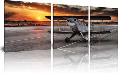 Vista 17 de 3 piezas de arte de pared en lienzo en blanco y negro vintage de la Segunda Guerra Mundial, aviones de combate militares, impresiones de fotografía
