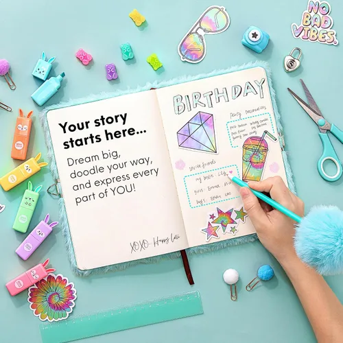 Vista 3 de HAPPY LOLLI Mint LolliME - Kit de diario de bricolaje para adolescentes y niñas de 8 a 14 años, regalo de cumpleaños, juego de diario con cerradura