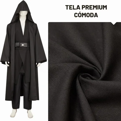 Vista 4 de Disfraz de adulto túnica con capucha para hombre, disfraz de cosplay para Halloween Negro (con capa)