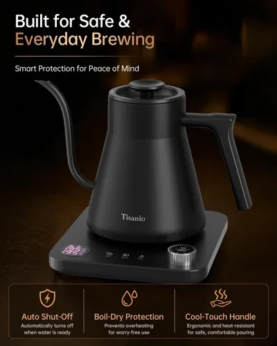Vista 8 de Hervidor eléctrico de cuello de cisne con control de temperatura, 0.9L Negro