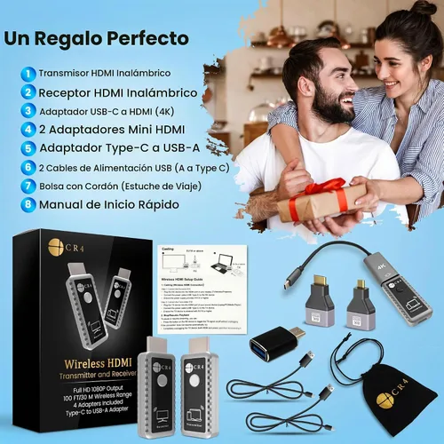 Vista 9 de CR4 Transmisor y receptor HDMI inalámbrico, 5G de baja latencia, Plug & Play, entrada 4K/salida 1080P, kit extensor para transmitir video/audio