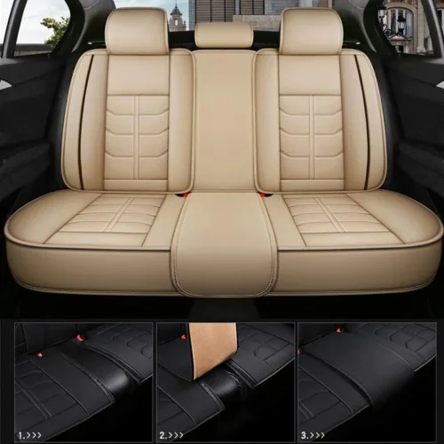Vista 2 de Juego completo de fundas de asiento de automóvil para Mazda CX-3 2016-2021 con cuero impermeable, resistente al desgaste y fácil de instalar Beige