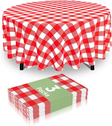 Vista 17 de Smiry Paquete de 3 Manteles Desechables de Cuadros Gingham Color Caqui - 54" x 72" Mantel de Plástico de Servicio Pesado, Cubiertas de Mesa