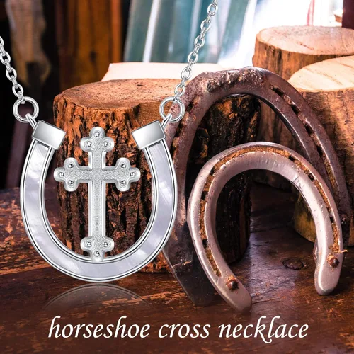 Vista 6 de YAFEINI Collar de cruz de herradura de plata de ley 925 con colgante de cruz de herradura, regalos de joyería para niñas y mujeres, No es una piedra
