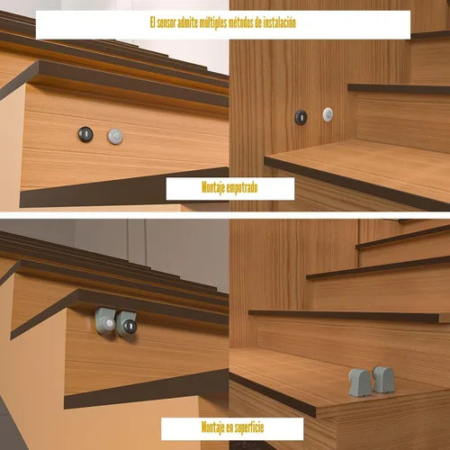 Vista 4 de Kit de iluminación LED para escaleras con sensor de movimiento inteligente KMG-3233, tira de luz LED cortable de 40" para luces de escalera LED