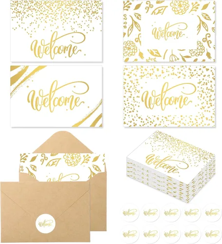 Vista 9 de Fumete 72 juegos de tarjetas de bienvenida doradas con adhesivo de papel