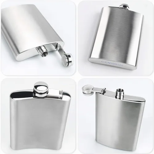Vista 4 de Frasco de 8 onzas para hombre, frasco de acero inoxidable a prueba de fugas con embudo, ideal para acampar y regalar