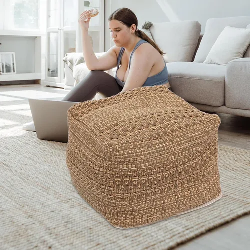 Vista 2 de Funda de puf cuadrada de lino y algodón, funda otomana extraíble para reposapiés, funda de cojín de asiento interior para sala de estar, dormitorio