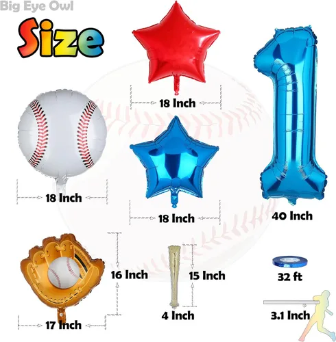 Vista 3 de Decoraciones de fiesta de cumpleaños de béisbol para el primer cumpleaños, suministros para fiesta de primer cumpleaños, guantes redondos con tema