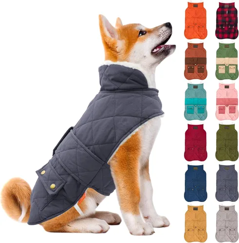 Vista 30 de KYEESE - Abrigo para perro suave, suéter para mascotas para clima frío, chaqueta impermeable para perros con forro de felpa, abrigo cálido
