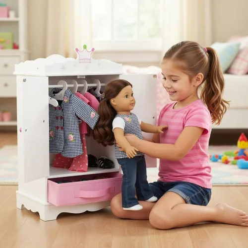 Vista 3 de Emily Rose Armario de muñecas de 18 pulgadas con 5 perchas con muescas, colección de muebles Wish Crown, se adapta a la ropa y accesorios de muñecas
