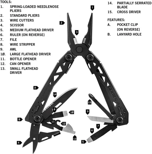 Vista 2 de Gerber Gear Suspension-NXT EDC - Cuchillo de bolsillo multiherramienta 15 en 1, alicates de punta de aguja y pelacables para acampar y Negro