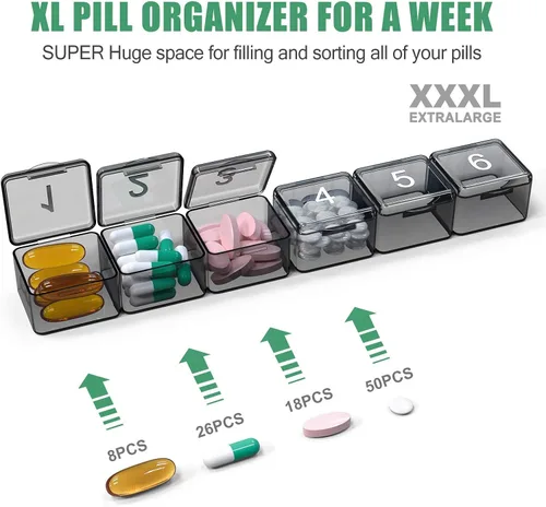 Vista 4 de Organizador mensual de píldoras una vez al día, caja organizadora de píldoras de 30 días, aprieta para abrir, estuche portátil con compartimentos
