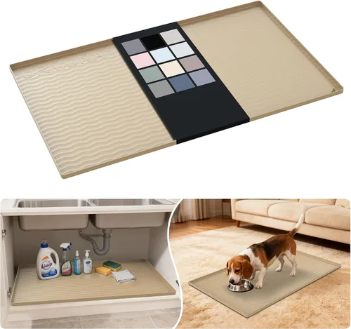 Vista 85 de URMONA - Tapete de silicona impermeable para debajo del fregadero, 16 x 10 Beige