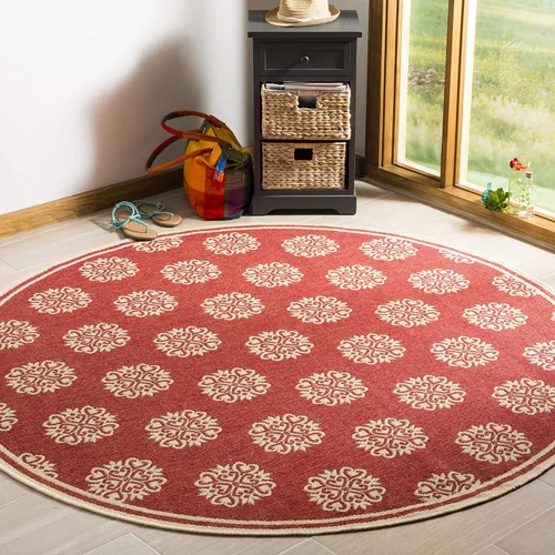 Vista 24 de SAFAVIEH Alfombra lavable al aire libre Linden Collection – 6 pies 7 pulgadas, cuadrada, aguamarina y crema, no desprende pelusa y fácil de limpiar